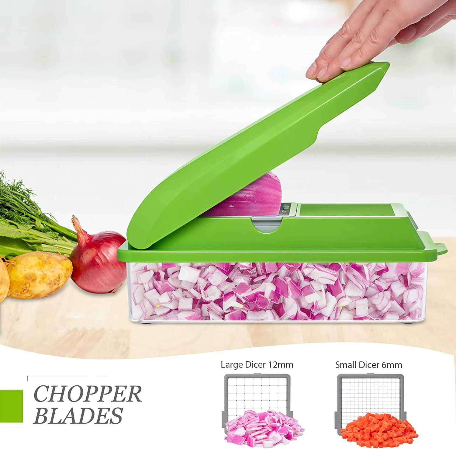 Adofi Pro Vegetable Chopper.8 Blade Vegetable Slicer.Food Chopper Slicer  Dicer Cutter - Onion Chopper with Container - Colander Basket - Gray 