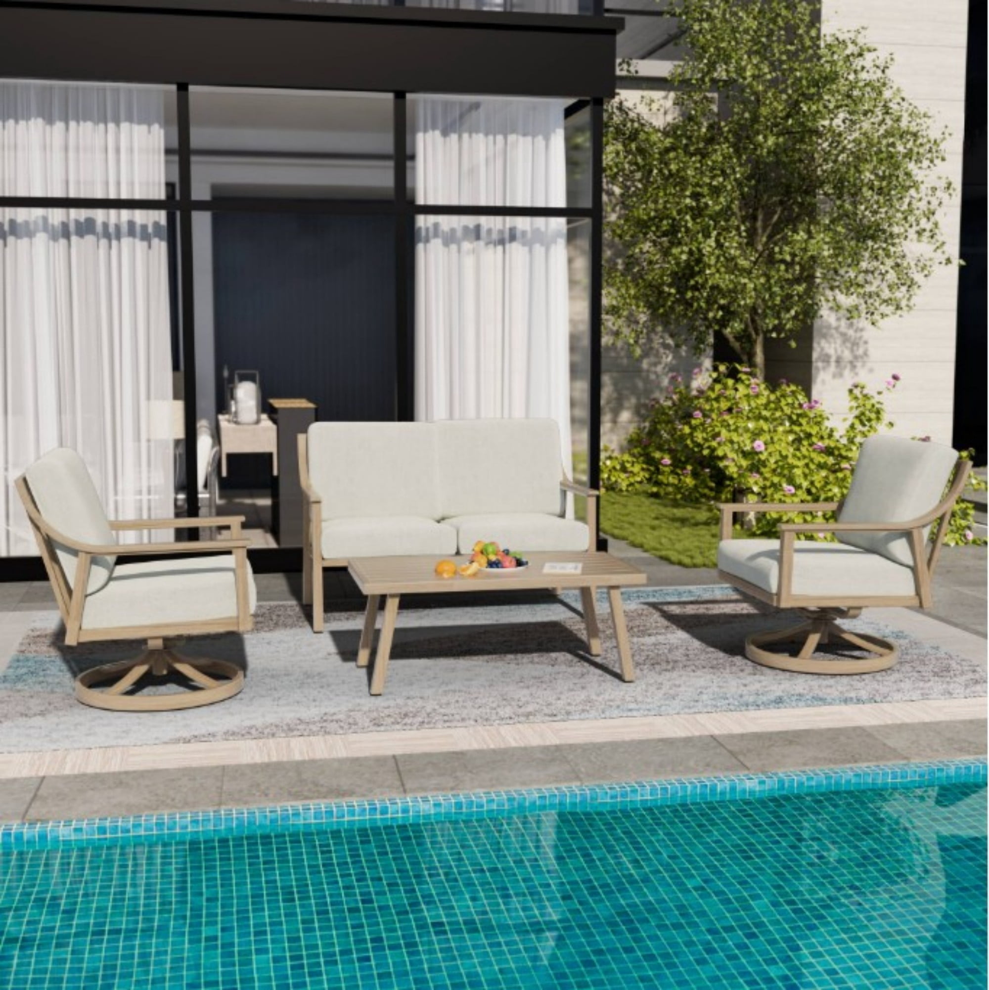 Patio Loveseat Outdoor Couch Aluminum 2 Seater Sofa with Thick Cushion Deep Seat Waterproof Patio Furniture for Deck Porch Backyard, Beige