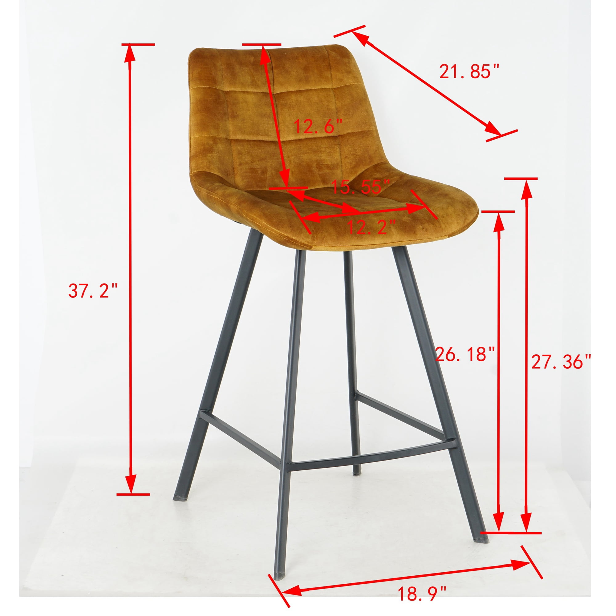 Kepooman 2 Pcs Leisure Barstool with Metal Legs, Modern Nordic Counter Height Bar Chair, Dark Yellow