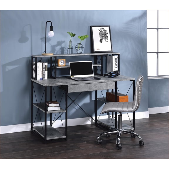 Desks | Industrial Writing Desk with Storage, 43" TV & Music Studio Compatible | Gray Synthetic Wood