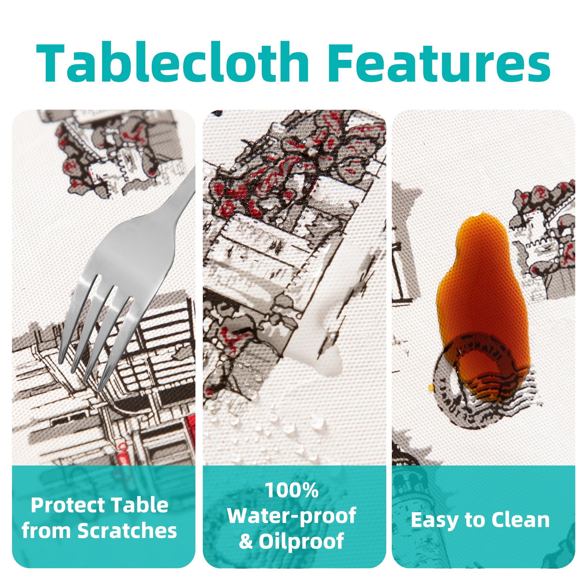Ray Star Vinyl Party Tablecloths 60in Round Spring Tablecloth Plastic Picnic Outdoor and Camping Waterproof Oilcloth Table Cover for Round Tables