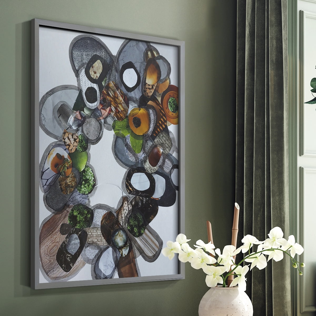 Amelia Island Stones Framed Print in Gray Solid Wood Framed Print No Nail Hanging