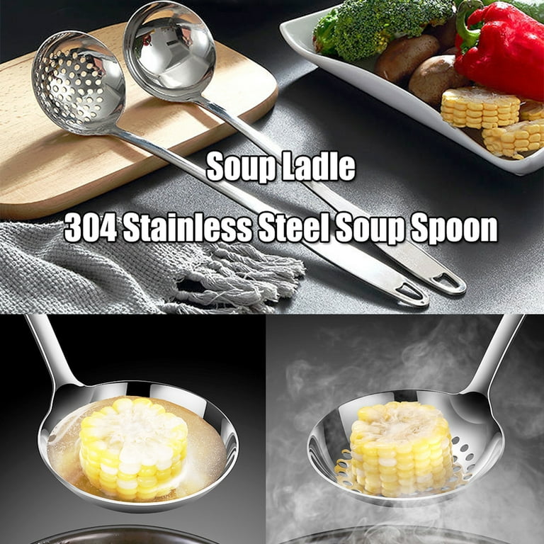 34 stainless steel creative spoon colander kitchen cooking thickened and  deepened hot pot spoon soup leakage soup male spoon