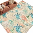 thumbnail image 2 of Teal Sea Turtle Starfish Washable Living Room Rugs 5'x7', Summer Beach Coral Shell Vintage Low Pile Throw Large Area Rugs Non-Slip Sturdy Edge Binding Carpet for Dining Room Bedside Kitchen, 2 of 9