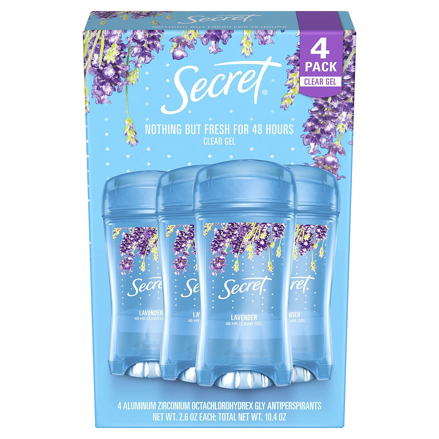 Secret Antiperspirant Clear Gel, Lavender 2.6oz x4pk