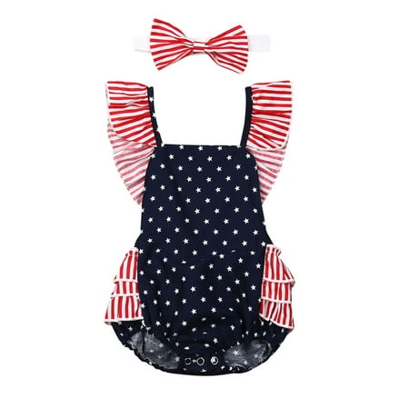 

Pudcoco Fourth Of July Infant Baby Girls Romper + Headband Outfits