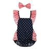 Fourth of July Infant Baby Girls Ruffle Backless Romper Bodysuit Bowknot Headband Outfits 0-3 Months
