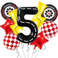 thumbnail image 1 of Decoración de fiesta de cumpleaños de un coche de carreras unificado con rayo, 1 of 7