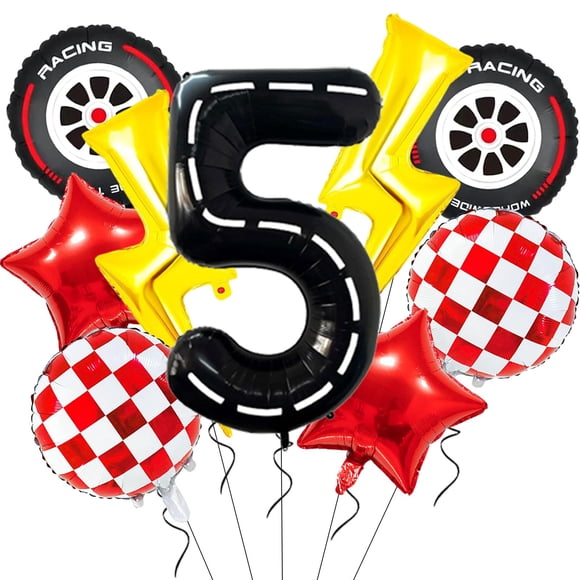 Decoración de fiesta de cumpleaños de un coche de carreras unificado con rayo