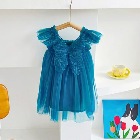 

Aayomet Flower Girl Dresses For Wedding Toddler Girls Fly Sleeve Butterfly Tulle Lace Dress Dance Party Princess Dresses Clothes Blue 18-24 Months