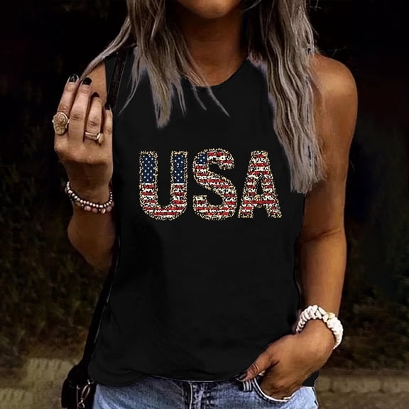 Goodtrade8 Womens July 4th Tank Tops Summer American Flag Pullover Red White and Blue Casual Patriotic Workout Sleeveless Shirts Tanks for Women Crew Neck