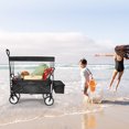 thumbnail image 6 of Jump Into Fun Collapsible Wagons, Heavy Duty Folding Cart with Removable Canopy, Adjustable Handle, Wheels & Double Fabric, Beach Wagon Cart for Kids, Garden Wagon Cart for Sand, Large Wagon, Black, 6 of 7