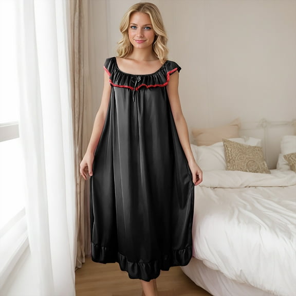 Sakmal Victorian Womens Moomoo Nightgowns Ruffle Pajama Dress Sleeveless Black Nightgowns for Women