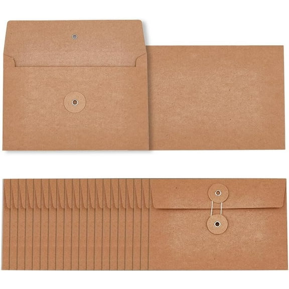 20Pcs Brown Kraft Paper Envelopes Kraft String File Folder Filing Envelopes Retro Buckle Blank Kraft Paper Envelopes Tie Closure File Jacket Document Organizer 115x171x0.6mm Goldenrod