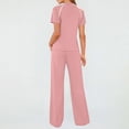 thumbnail image 7 of Gamivast Women 2 Piece Outfits Short Sleeve Top and Wide Leg Pants Athletic Glof High Waisted Drawstring Lounge Set Holiday Outdoor Contrast Trim Split Hem Casual Tracksuit, 7 of 7