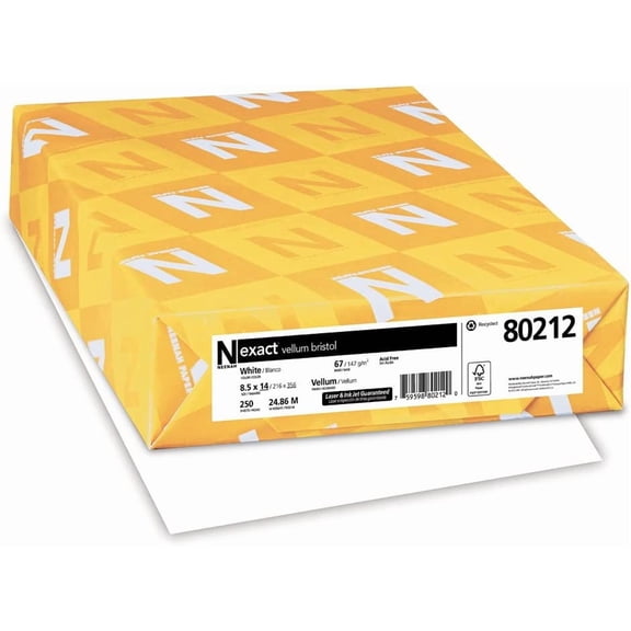 Neenah Exact Vellum Bristol, 8.5“ x 11“, 67 lb/147 gsm, White, 94 Brightness, 750 Sheets, 3 Pack (80211)