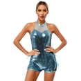 thumbnail image 2 of CHICTRY Women Mesh Neck Sequins Biketard with Feather Skirts for Modern Jazz Hiphop Disco DJ Club Rave Dress Light Blue M, 2 of 7