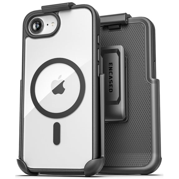Encased SlimShield for iPhone 16e Case with Belt Clip (Compatible with MagSafe) Slim Protective Case & Holster (Black / Clear)