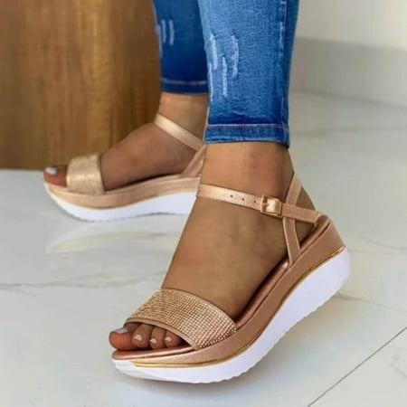 

AXXD Women Gold Sandals Clearance Under $10 Flat Shoes Ladies Beach Sandals Summer Non-Slip Causal