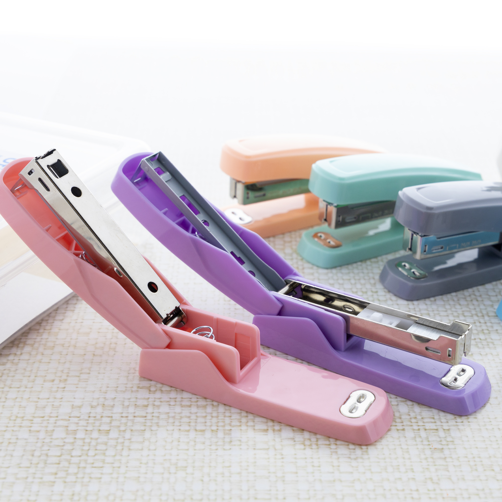 BAZIC Desktop Stapler with 50 Staples (26/6), Assorted Pastel Color Standard Stapler, 15 Sheet Capacity, Ergonomic Jam Free, 6-Pack