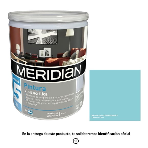 Pintura Meridian Plus 5 Años Azul Cielo 4 Litros