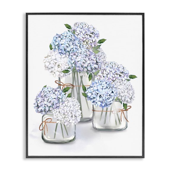 Stupell Industries French Country Delicate Hydrangea Blossoms Arrangement Glass Jars Illustration Black Framed Giclee Art, 11 x 14, by Ziwei Li