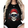 thumbnail image 2 of Women's T-Shirt Skull With Headphones Funny Short Sleeve Casual Tee Classic Crew Neck T Shirt for Women Black, 3XL, 2 of 7