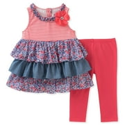 Kids Headquarters Girls 12-24 Months Stripe Ruffled Legging Set (Multi 24 Months)