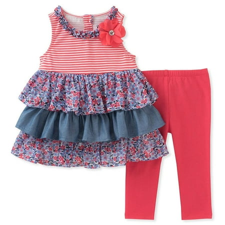 Kids Headquarters Girls 12-24 Months Stripe Ruffled Legging Set (Multi 24 Months)