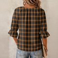 thumbnail image 7 of ZCNKMX Shirts for Women Crew Neck Plaid Grid Print 3/4 Sleeve Blouse, Tie Front Ruffle Hem Loose Relaxed Breathable Farmhouse Casual Outfits for Spring Summer Daily Country Style Tops Brown XL, 7 of 7