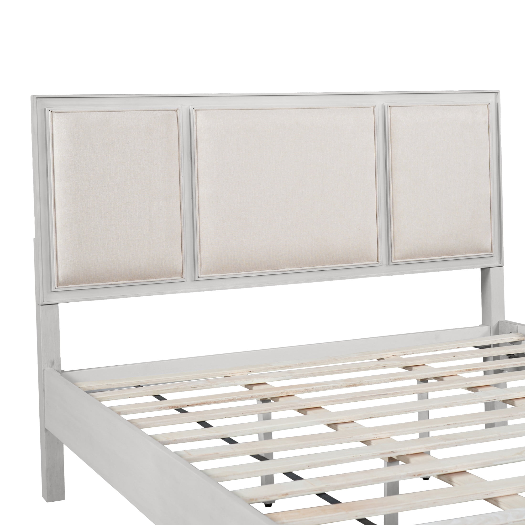 Christopher Knight Home Modern Farmhouse Queen Upholstered Platform Bed with Headboard, White+Beige