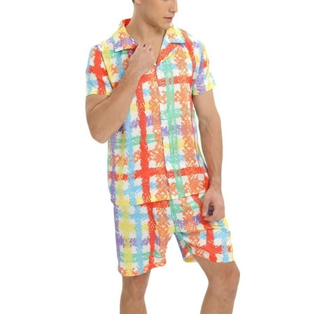 

Men s Fashion Pajamas Suit Printed Short Sleeve Soft Top Shorts Imitation Silk Color Ding Casual Pajamas Korean Men Suit