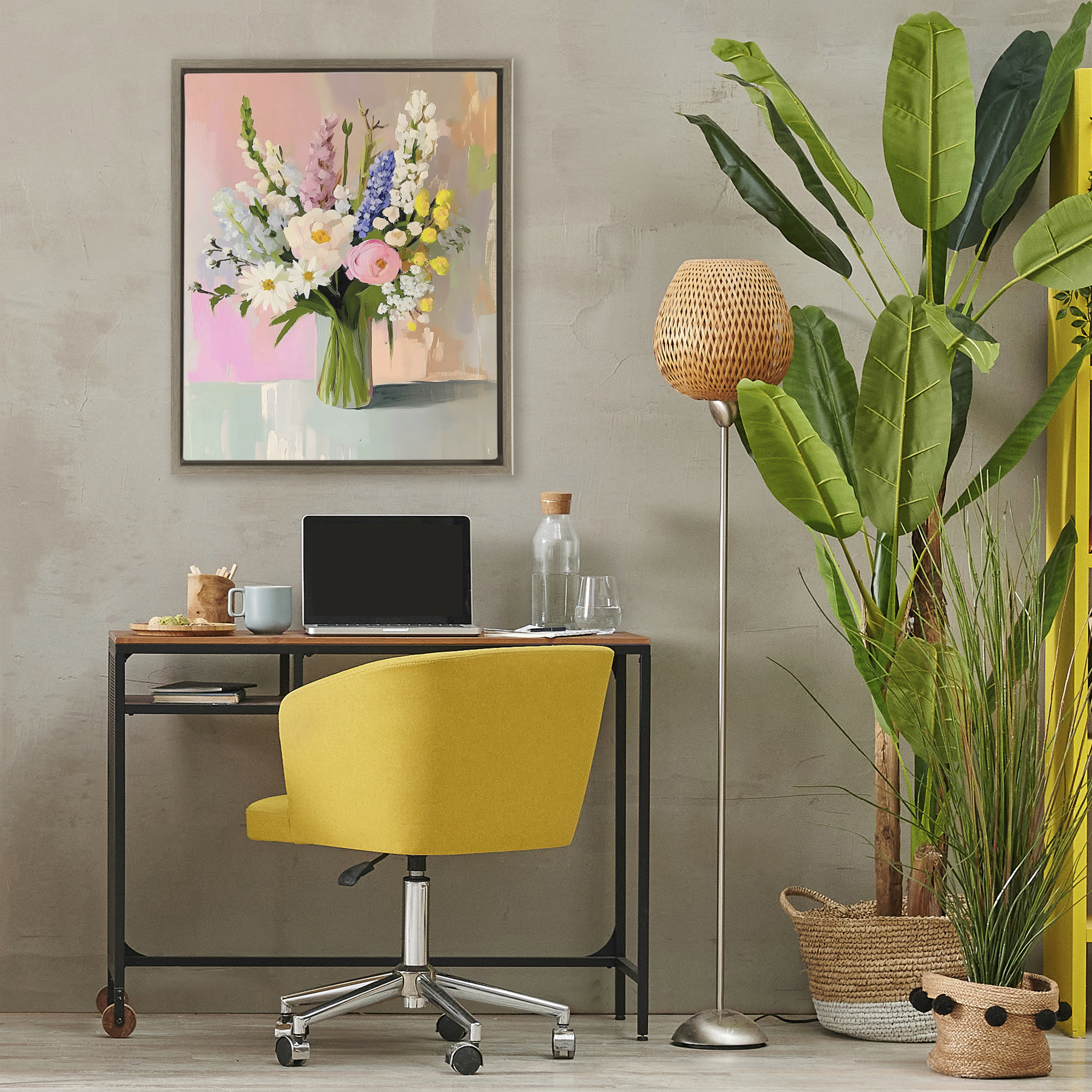 Stupell Industries Glass Vase with Spring Blooms Brown Framed Floater Canvas Wall Art, design by The Prints Vibe
