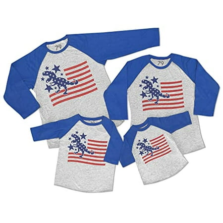 

7 ate 9 Apparel Matching Family 4th of July Shirts - Dino Flag Dinosaur USA Blue Shirt 5T