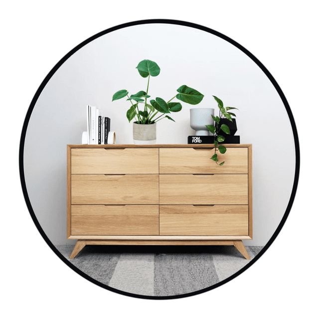Espejo Redondo para tocador de baño con Marco De Aluminio Negro 60 cm Herrashop