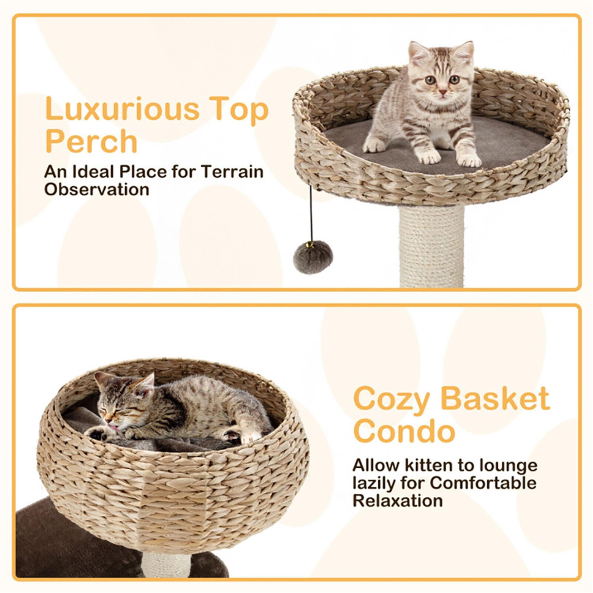 Kadyn 41" Rattan Cat Tree Indoor Climbing Activity Tower with Scratching Posts, Napping Perch, Brown
