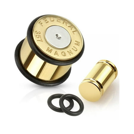 316l Steel Plugs Pair Of Bullet Gold IP 316L Surgical Steel Plugs With O-Rings,Gauge (Thickness):0 (8.0Mm) ()