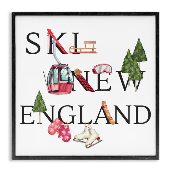 Stupell Industries Contemporary New England Ski Winter Seasonal Mountain Sports Black Framed Giclee Art, 12 x 12, by Ziwei Li