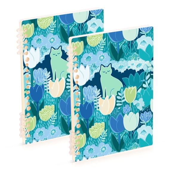 FORMRS 1-Subject Spiral Notebook 8" x 5" College Ruled 60 Refillable Sheet A5 Hard Cover, Vibrant Cat Pattern