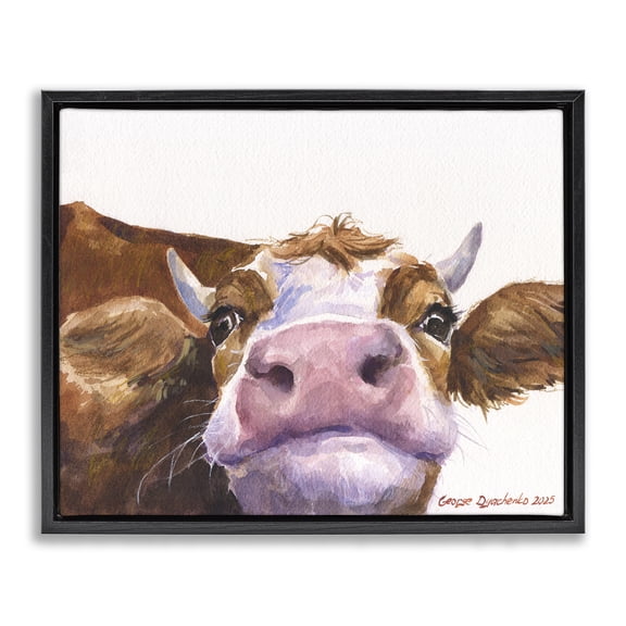 Stupell Industries Cute Cow Close Up Black Framed Floater Canvas Wall Art, design by George Dyachenko