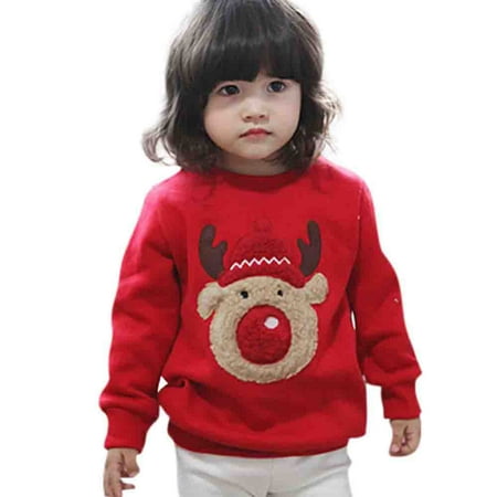 

Yubatuo Toddler Baby Long Sleeve Print Christmas Deer Tops Sweatshirt 110Red 110