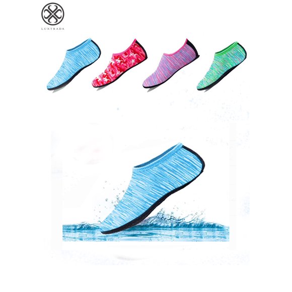 Water Shoes Barefoot Quick-Dry Aqua Water Socks Slip-on for Men Women Fit Beach Swim Diving Surfing and Yoga Exercise "Line Blue, M"
