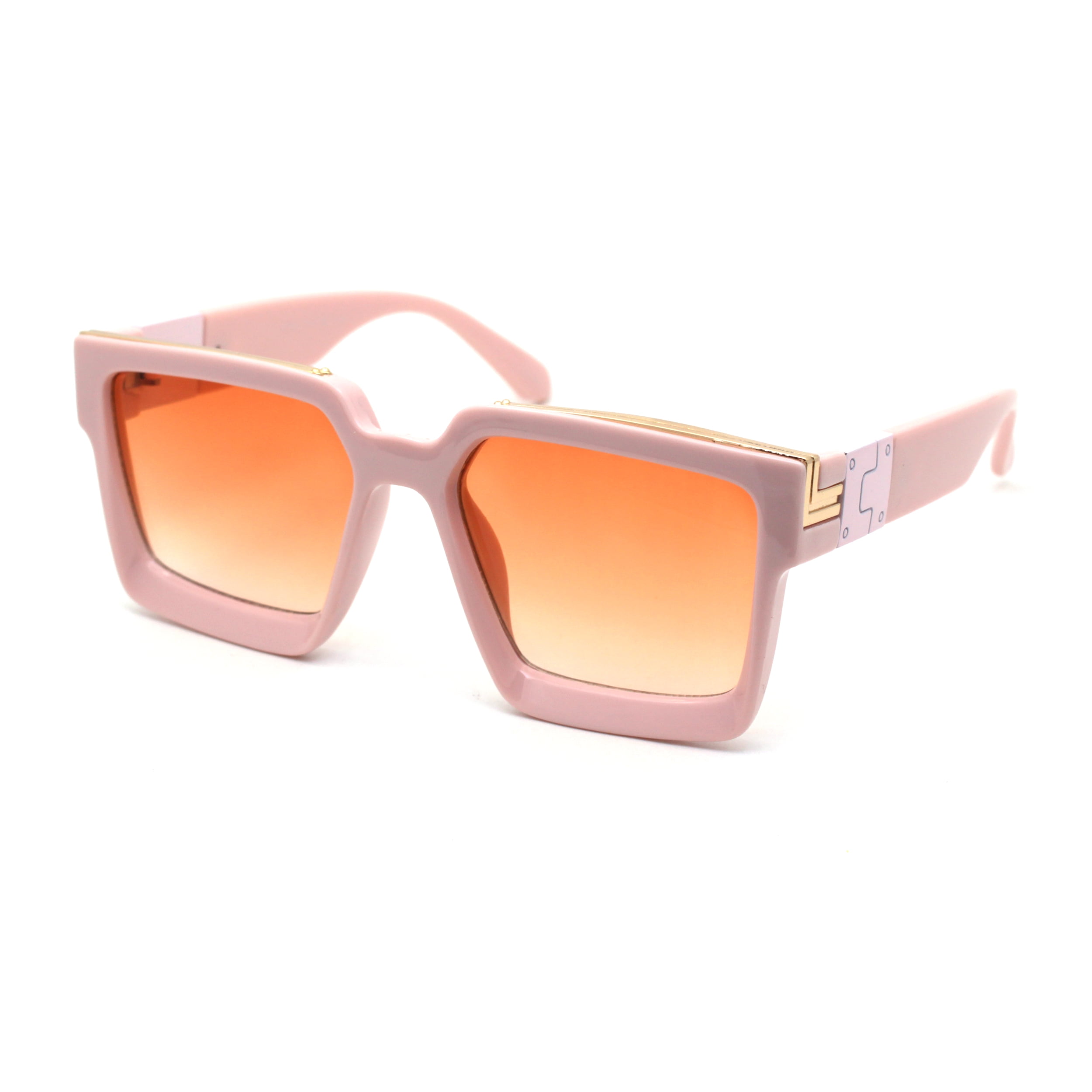 Womens Squared Thick Plastic Mob Luxury Rectangular Mafia Sunglasses Pink  Orange 