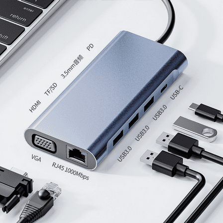 DFITO USB-C Docking Station,11-in-1 4K HDMI, Dual Display, 100W PD, Gigabit Ethernet & High-Speed Data Hub for Laptops