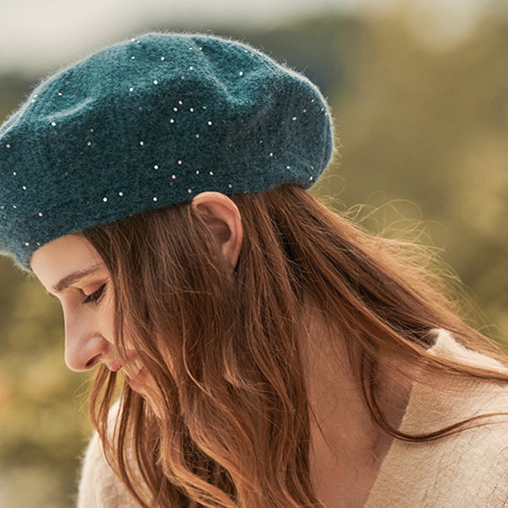 CNKOO Women Beret Sequins Knitted Autumn Winter Brimless