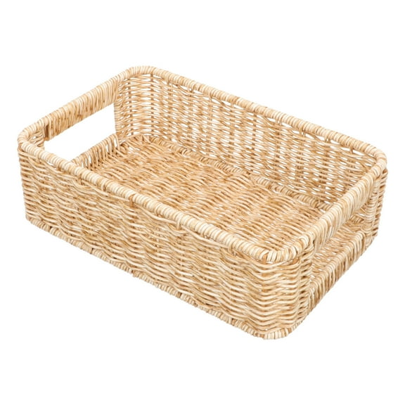 OULII Brown Desktop Organizer Imitation Rattan Basket Handwoven Storage Container with Handles