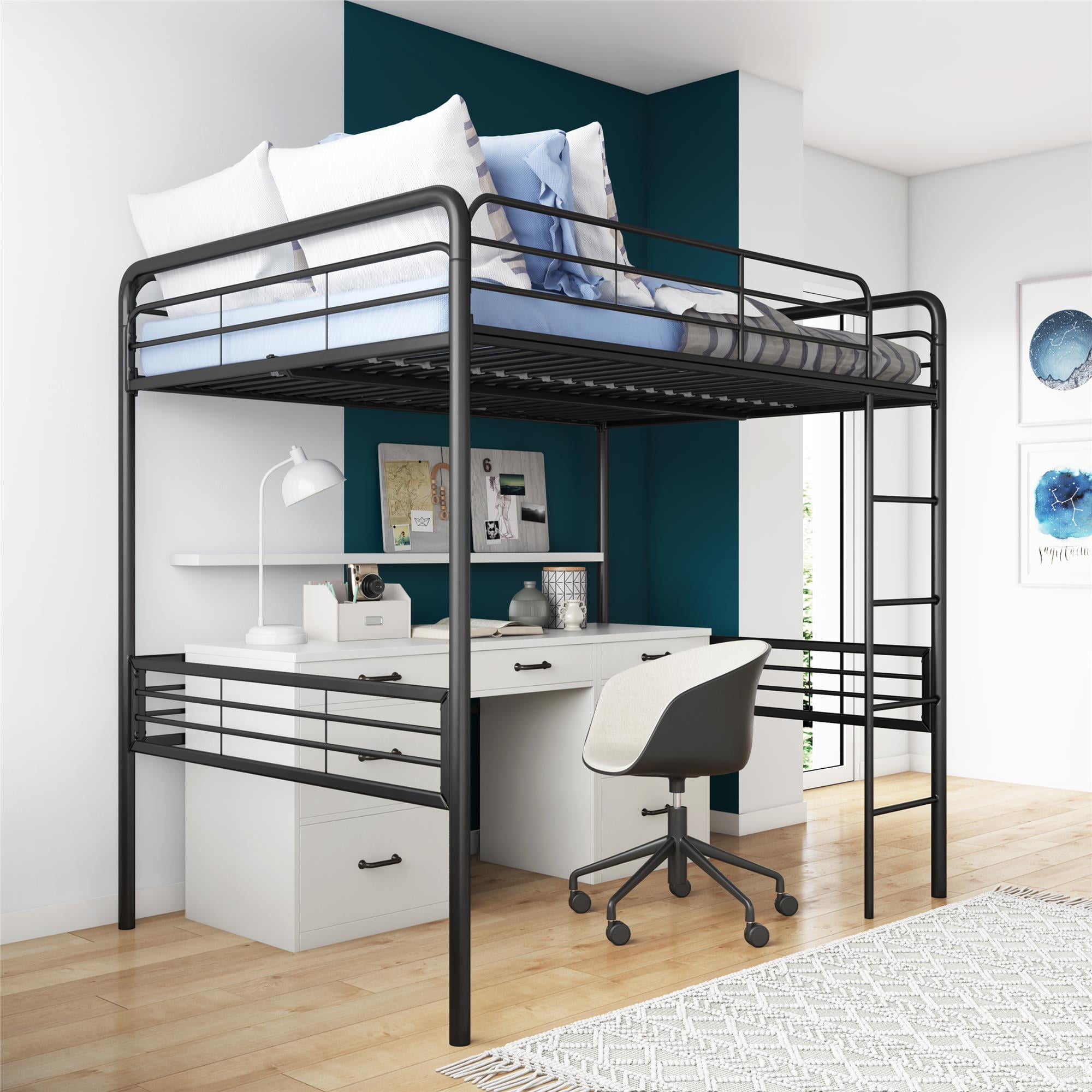 Details about   Black Loft Bed Metal Bed Frame W/ Ladder For Boys Girls Teens Kids Bedroom Dorm 