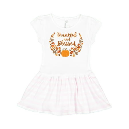 

Inktastic Thankful and Blessed Pumpkin and Fall Leaves Gift Toddler Girl Dress