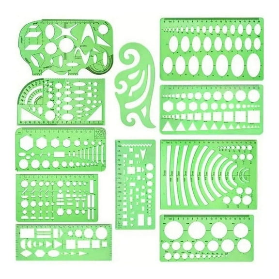 WE-POLUJ 11Pcs Multipurpose Geometric Drawing Templates Geometric Stencil Ruler Measuring Templates for Engineering Quilting