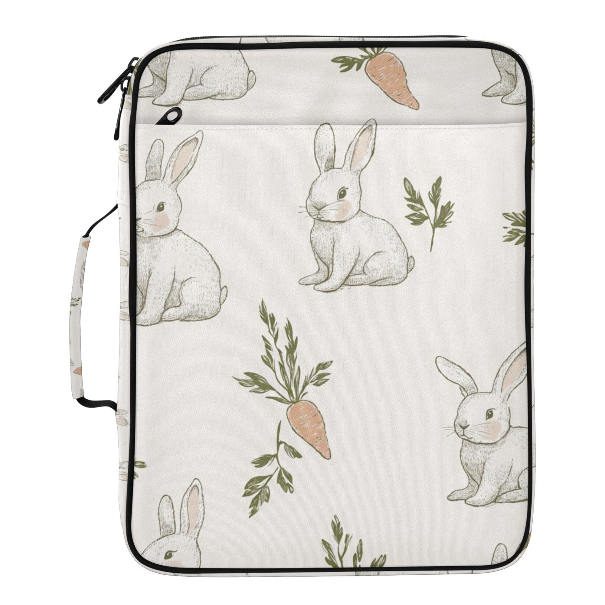 FORMRS Accordion File Folder A4 Size 7-Pocket Expanding Document Organizer Bag with 3 Ring Binder, Beige Rabbits and Carrots
